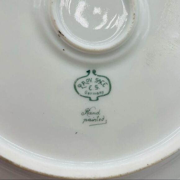 Vintage Prov Saxe ES Germany Floral Hand Painted Porcelain Plate With Handle - Picture 6 of 6